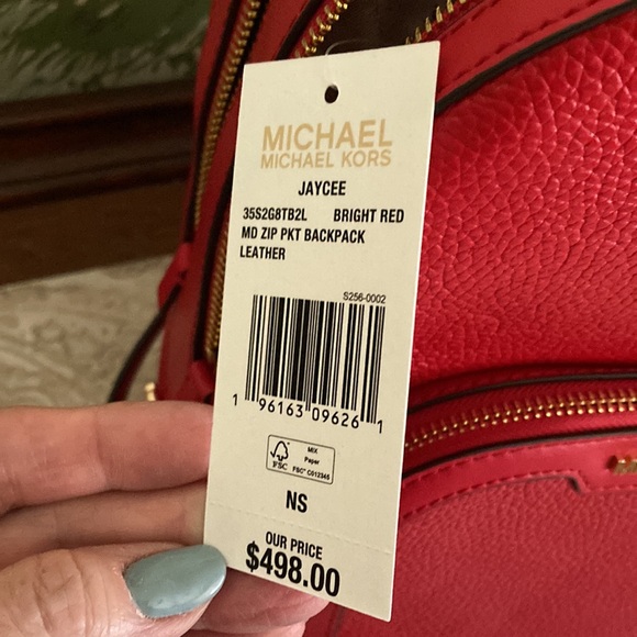 Michael Kors NWT Jaycee Backpack Red Saffiano Pebbled Leather gold hardware. - Picture 7 of 11